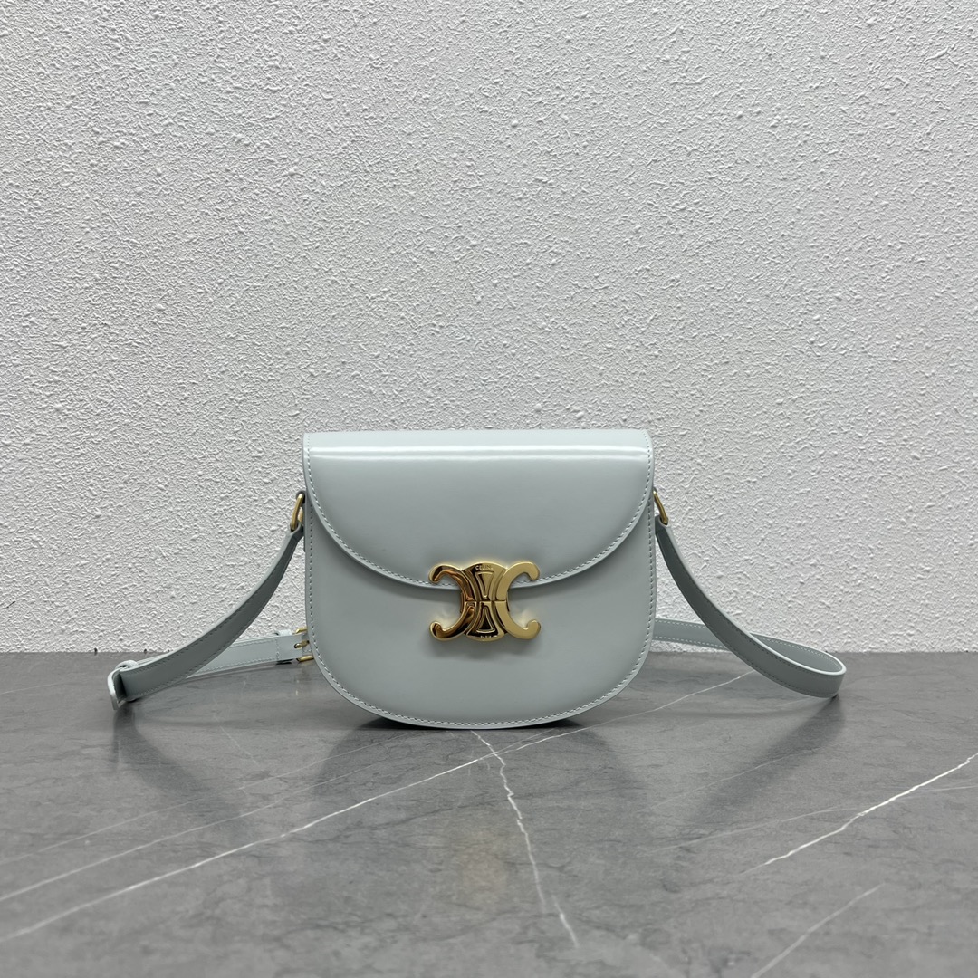 Celine Besace Clea Shoulder Bag In Shiny Calfskin Ice Blue 110413